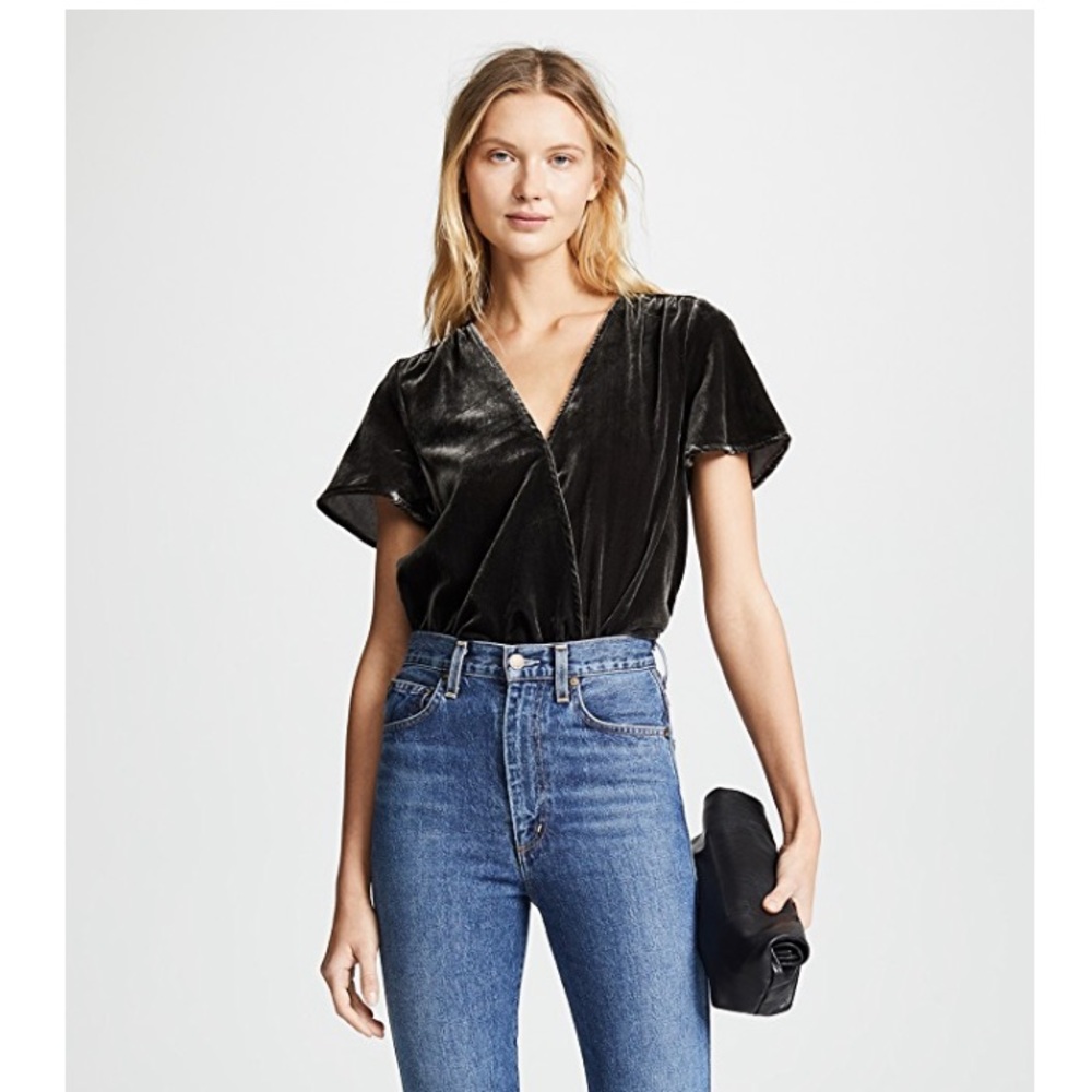 Splendid Black Velvet Surplice Top